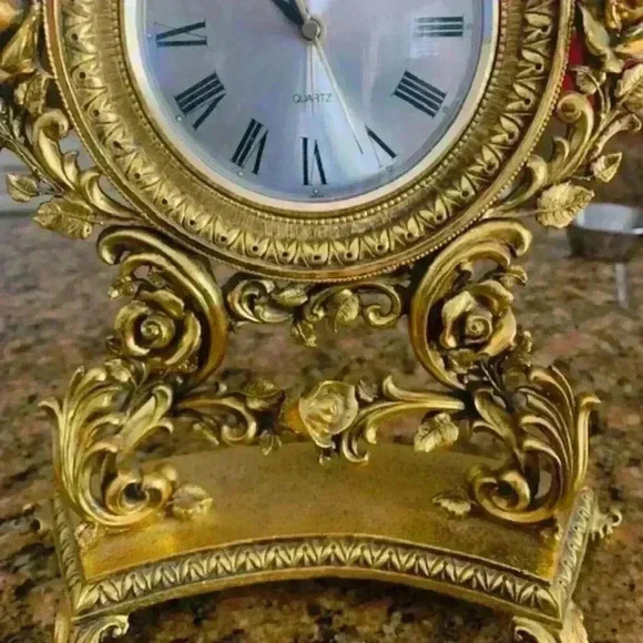 Vintage Matson K800 Rose Ormolu Gold Battery Powered Mantle Desk Clock Alarm - Picture 3 of 8